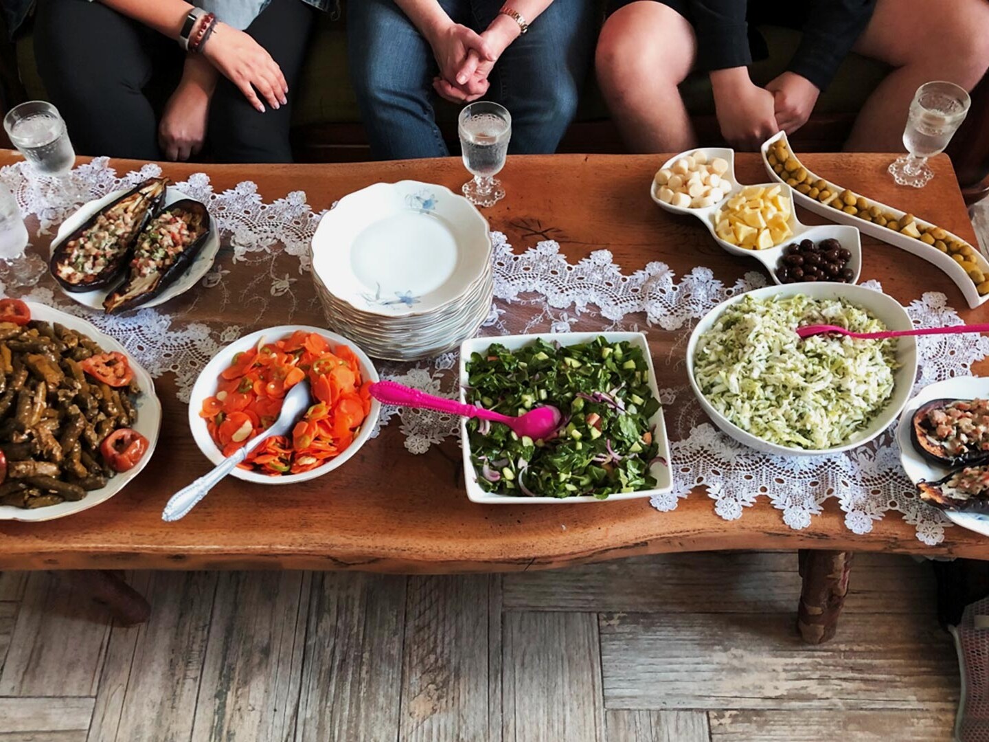 Traditional Arabic dishes shared around a table in Israeli woman's home